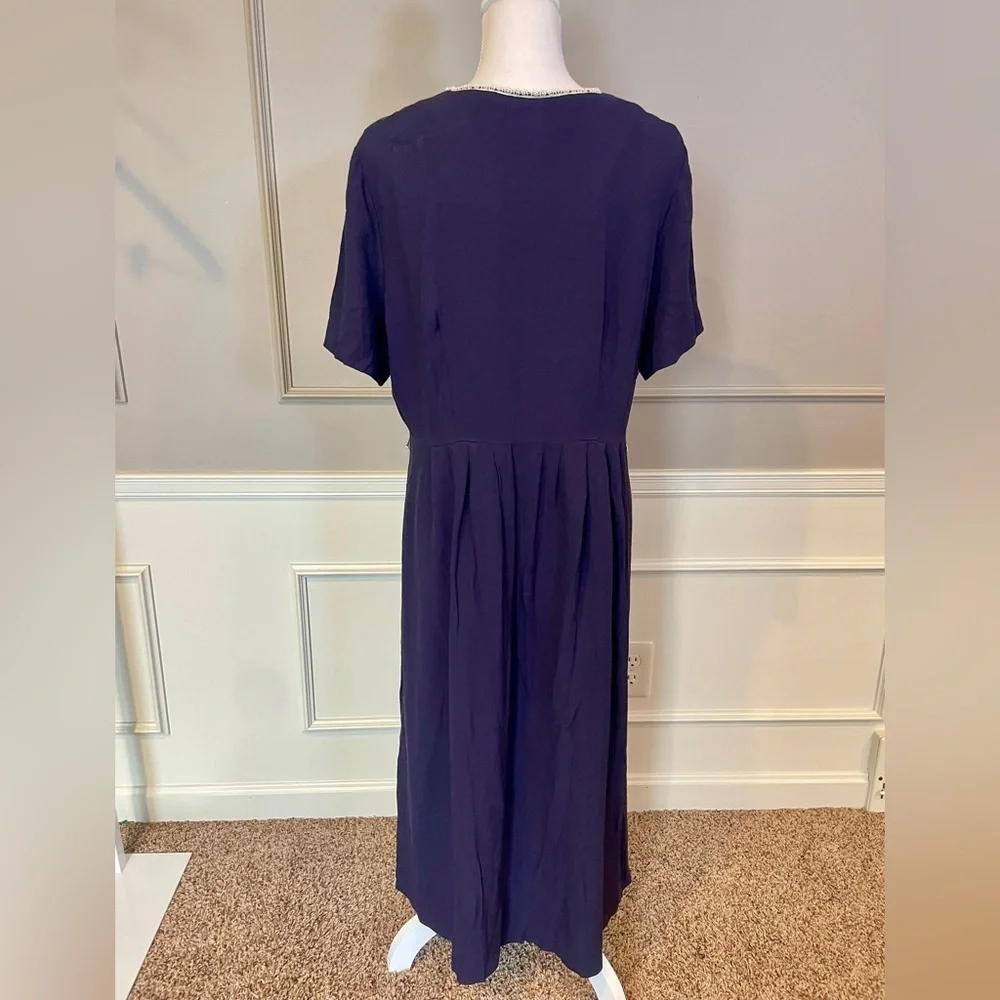 Vintage 90s S.L. Fashions 18 navy dress with faux vest floral embroidered long